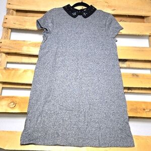 Elegant Gray Dress with Black Collar Size:L